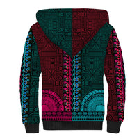 African Dashiki Sherpa Hoodie With Tapa Pattern - Half Teal and Pink LT9 - Polynesian Pride