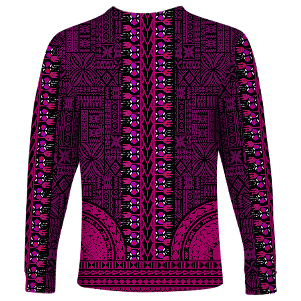 African Dashiki Long Sleeve Shirt With Tapa Pattern - Pink LT9 - Polynesian Pride