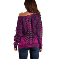 African Dashiki Off Shoulder Sweater With Tapa Pattern - Pink LT9 - Polynesian Pride