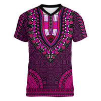 African Dashiki Women V Neck T Shirt With Tapa Pattern - Pink LT9 Female Pink - Polynesian Pride