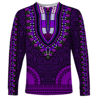 African Dashiki Long Sleeve Shirt With Tapa Pattern - Purple LT9 Unisex Purple - Polynesian Pride