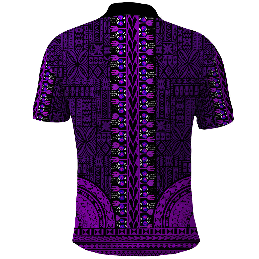 African Dashiki Polo Shirt With Tapa Pattern Purple LT9 - Polynesian Pride