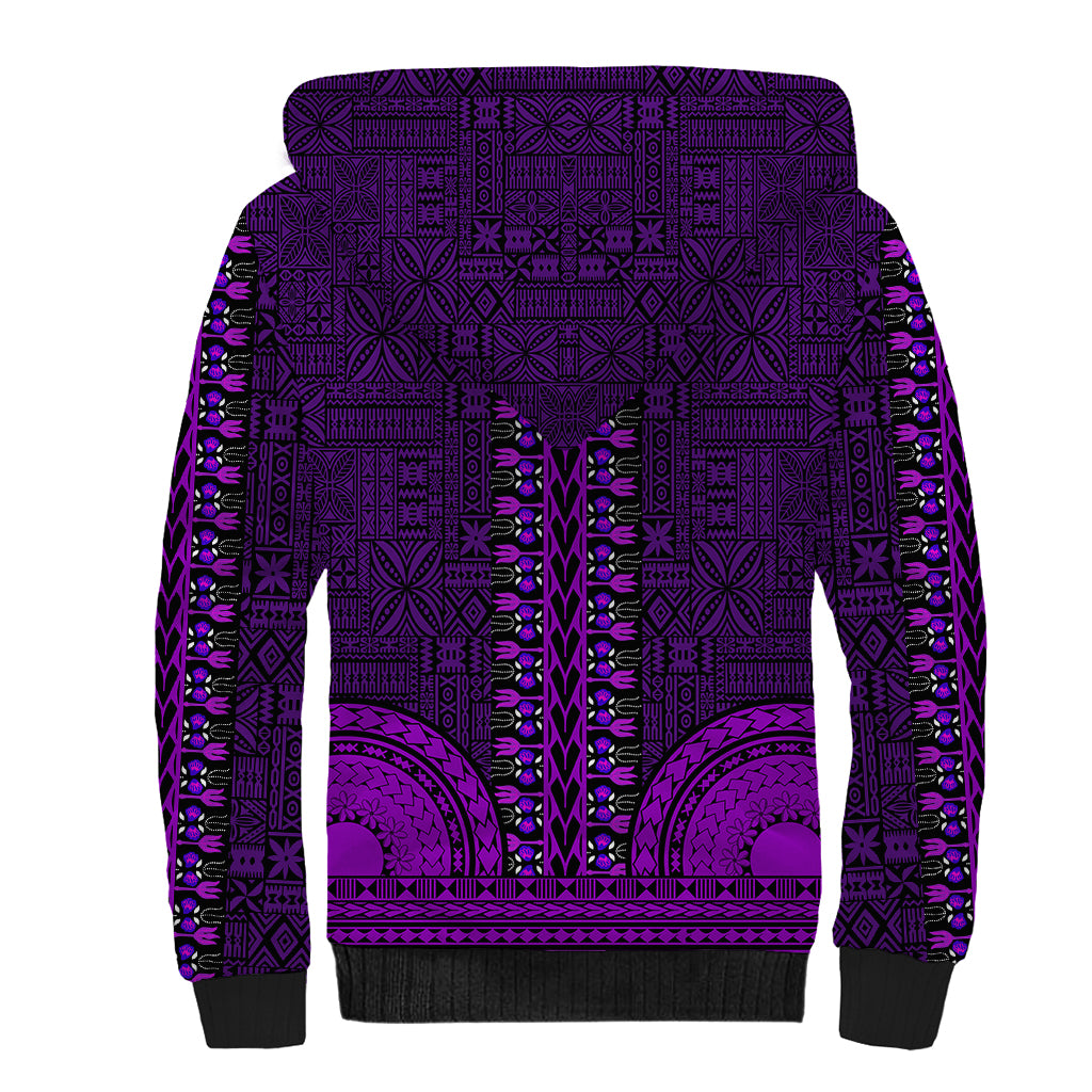 African Dashiki Sherpa Hoodie With Tapa Pattern - Purple LT9 - Polynesian Pride