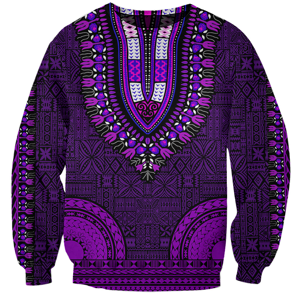 African Dashiki Sweatshirt With Tapa Pattern - Purple LT9 Unisex Purple - Polynesian Pride