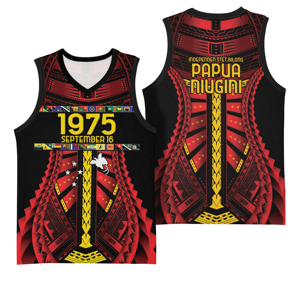 Independen Stet bilong Papua Niugini 1975 Basketball Jersey Red Tribal Papua New Guinea Province Flag LT9 - Polynesian Pride