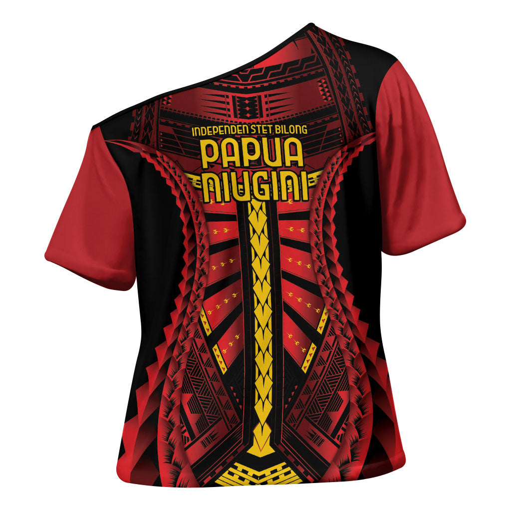 Independen Stet bilong Papua Niugini 1975 Cross Shoulder Shirt Red Tribal Papua New Guinea Province Flag LT9 - Polynesian Pride