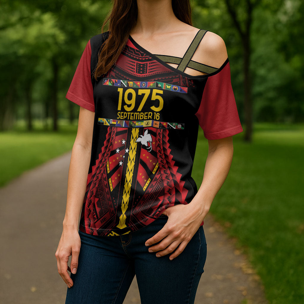 Independen Stet bilong Papua Niugini 1975 Cross Shoulder Shirt Red Tribal Papua New Guinea Province Flag LT9 - Polynesian Pride