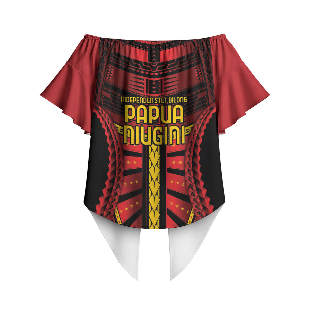 Independen Stet bilong Papua Niugini 1975 Off Shoulder Wrap Waist Top Red Tribal Papua New Guinea Province Flag LT9 - Polynesian Pride