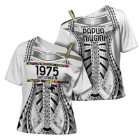 Independen Stet bilong Papua Niugini 1975 Cross Shoulder Shirt White Tribal Papua New Guinea Province Flag LT9 - Polynesian Pride
