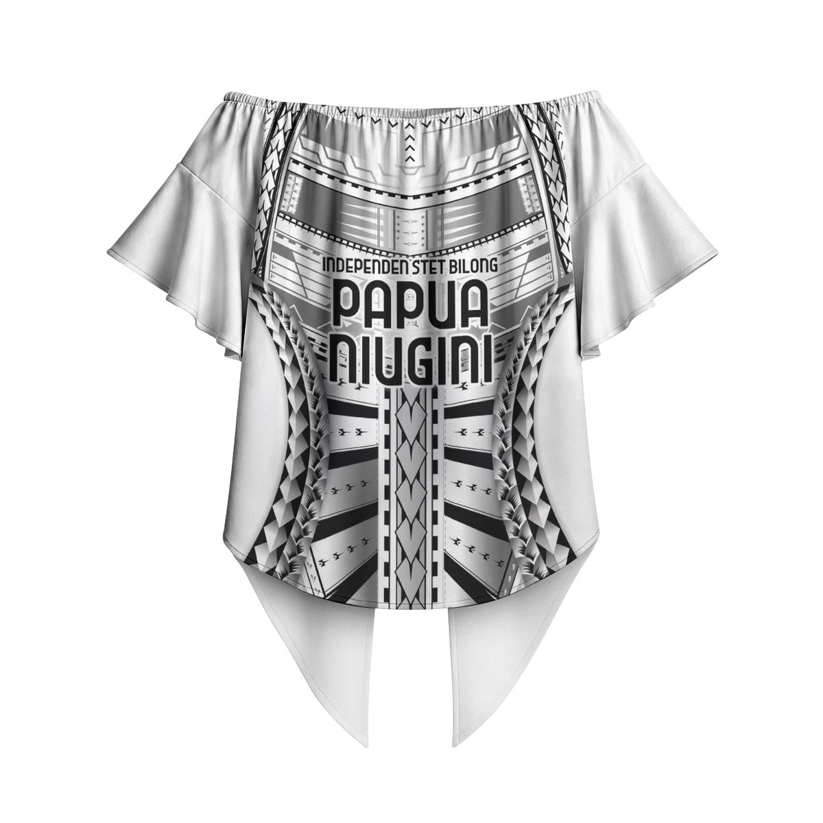 Independen Stet bilong Papua Niugini 1975 Off Shoulder Wrap Waist Top White Tribal Papua New Guinea Province Flag LT9 - Polynesian Pride
