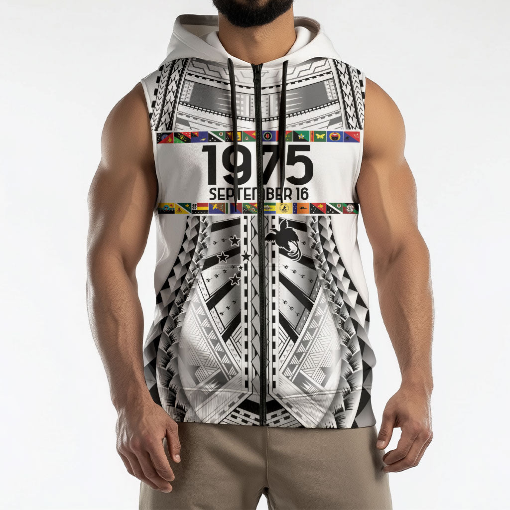 Independen Stet bilong Papua Niugini 1975 Sleeveless Zip Hoodie White Tribal Papua New Guinea Province Flag LT9 - Polynesian Pride