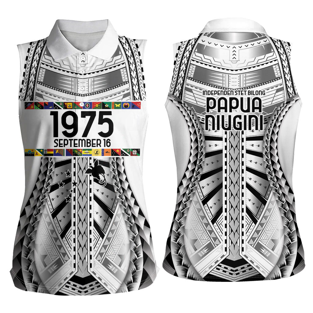 Independen Stet bilong Papua Niugini 1975 Women Sleeveless Polo Shirt White Tribal Papua New Guinea Province Flag LT9 - Polynesian Pride