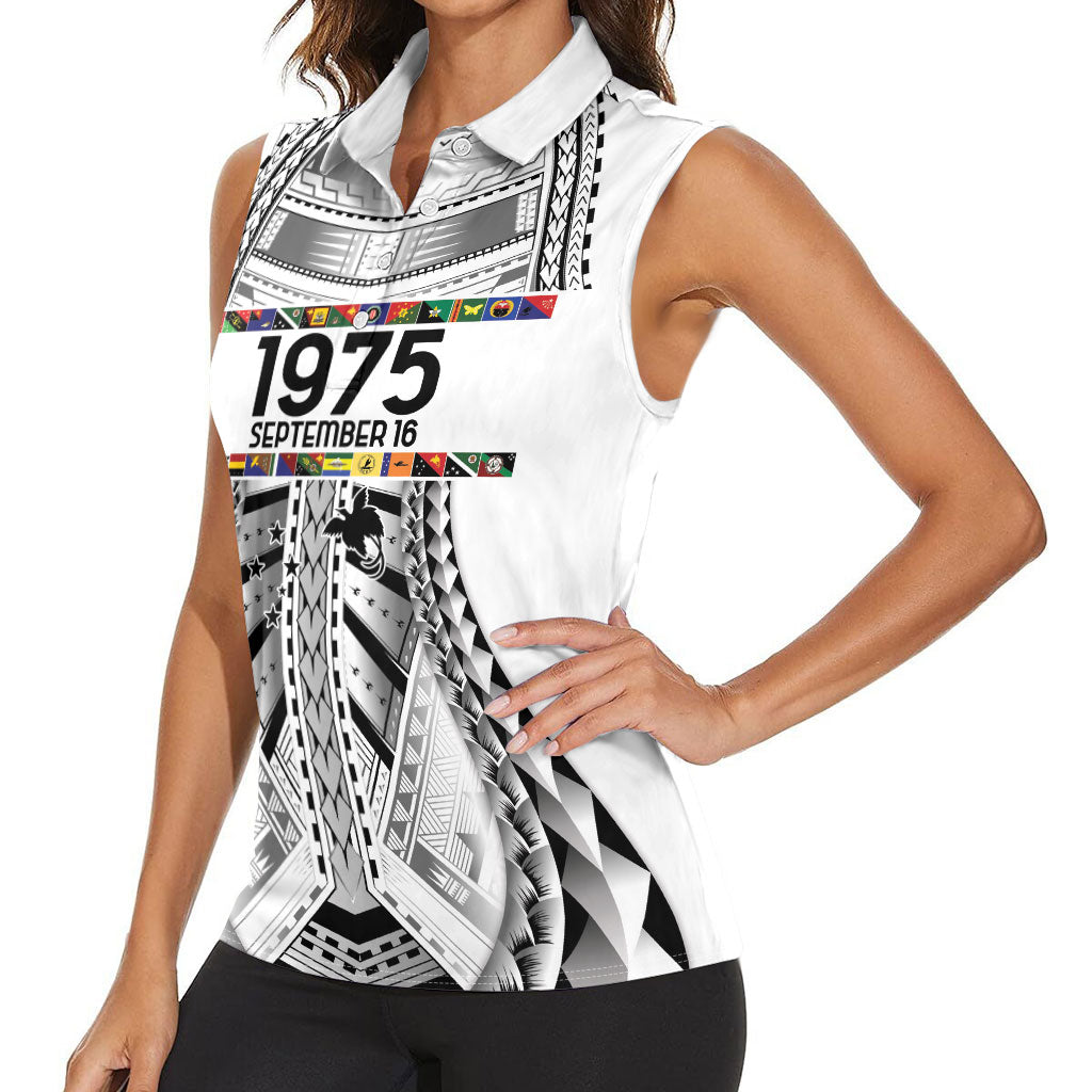 Independen Stet bilong Papua Niugini 1975 Women Sleeveless Polo Shirt White Tribal Papua New Guinea Province Flag LT9 - Polynesian Pride