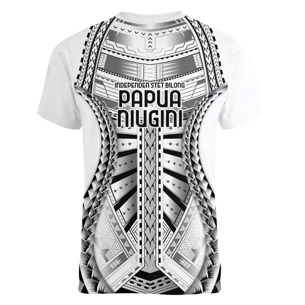 Independen Stet bilong Papua Niugini 1975 Women V-Neck T-Shirt White Tribal Papua New Guinea Province Flag LT9 - Polynesian Pride