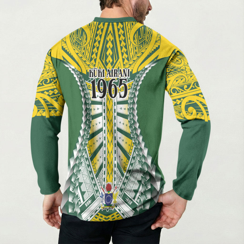 Cook Islands 1965 National Pride Button Sweatshirt Green Yellow Tribal Pattern LT9 - Polynesian Pride