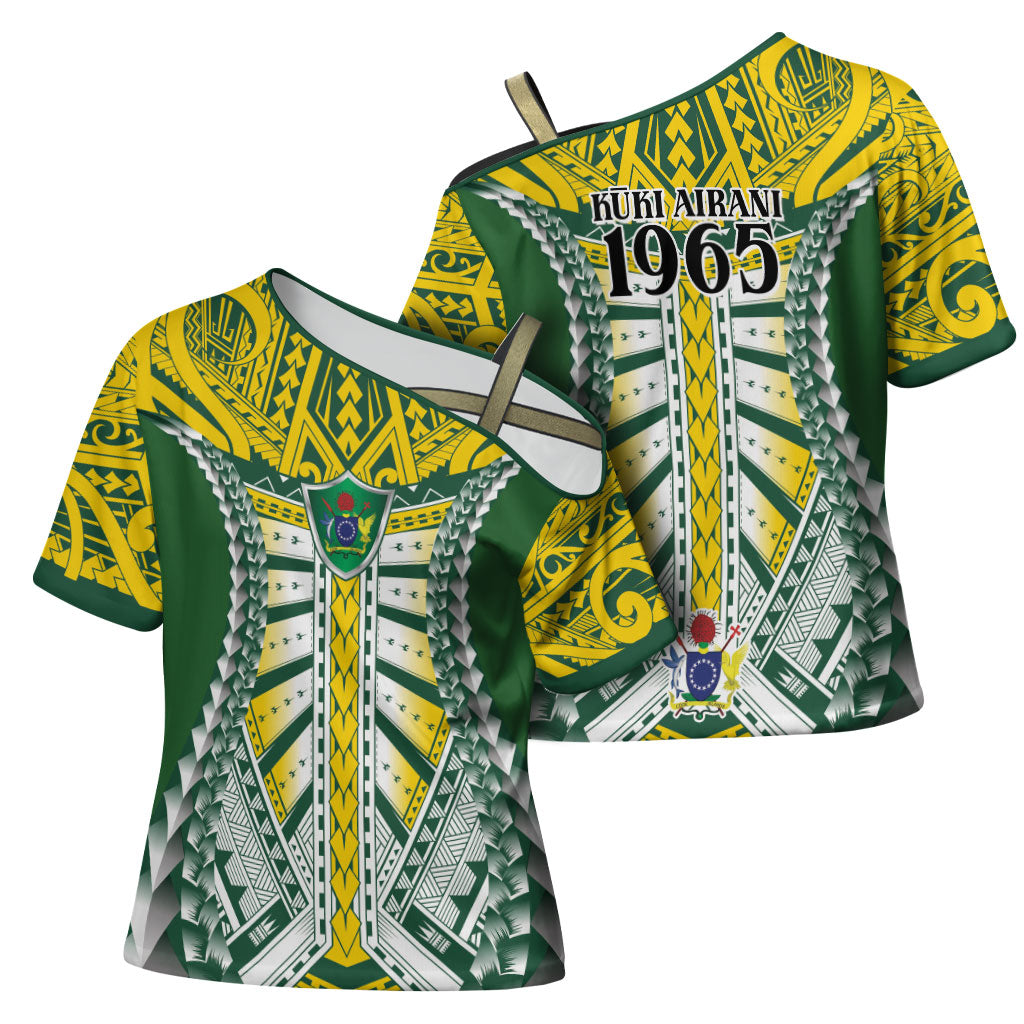 Cook Islands 1965 National Pride Cross Shoulder Shirt Green Yellow Tribal Pattern LT9 - Polynesian Pride