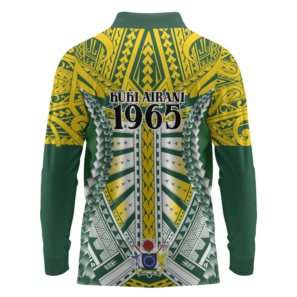 Cook Islands 1965 National Pride Long Sleeve Polo Shirt Green Yellow Tribal Pattern LT9 - Polynesian Pride