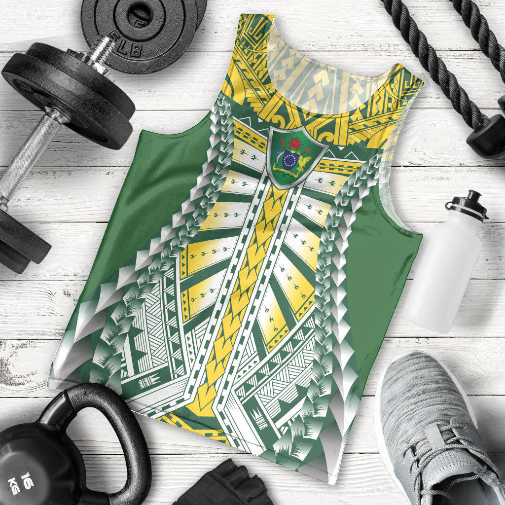 Cook Islands 1965 National Pride Men Tank Top Green Yellow Tribal Pattern LT9 - Polynesian Pride