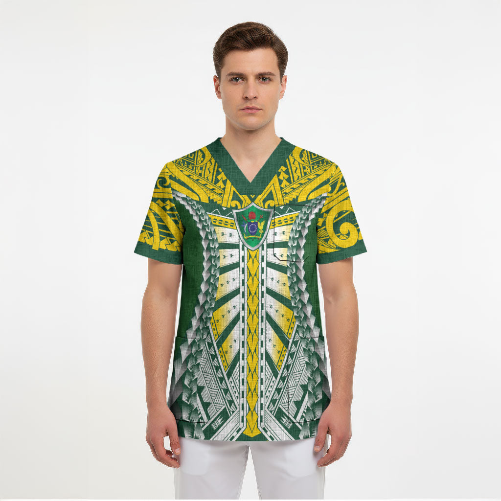 Cook Islands 1965 National Pride Scrub Top Green Yellow Tribal Pattern LT9 - Polynesian Pride