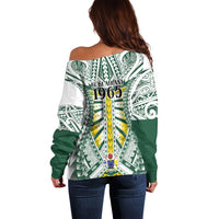 Cook Islands 1965 National Pride Off Shoulder Sweater White Tribal Pattern LT9 - Polynesian Pride