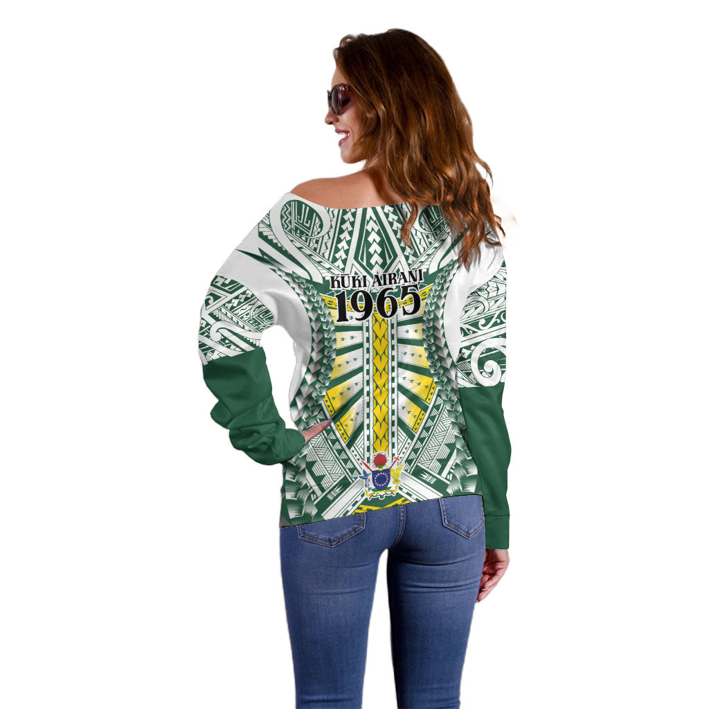 Cook Islands 1965 National Pride Off Shoulder Sweater White Tribal Pattern LT9 - Polynesian Pride