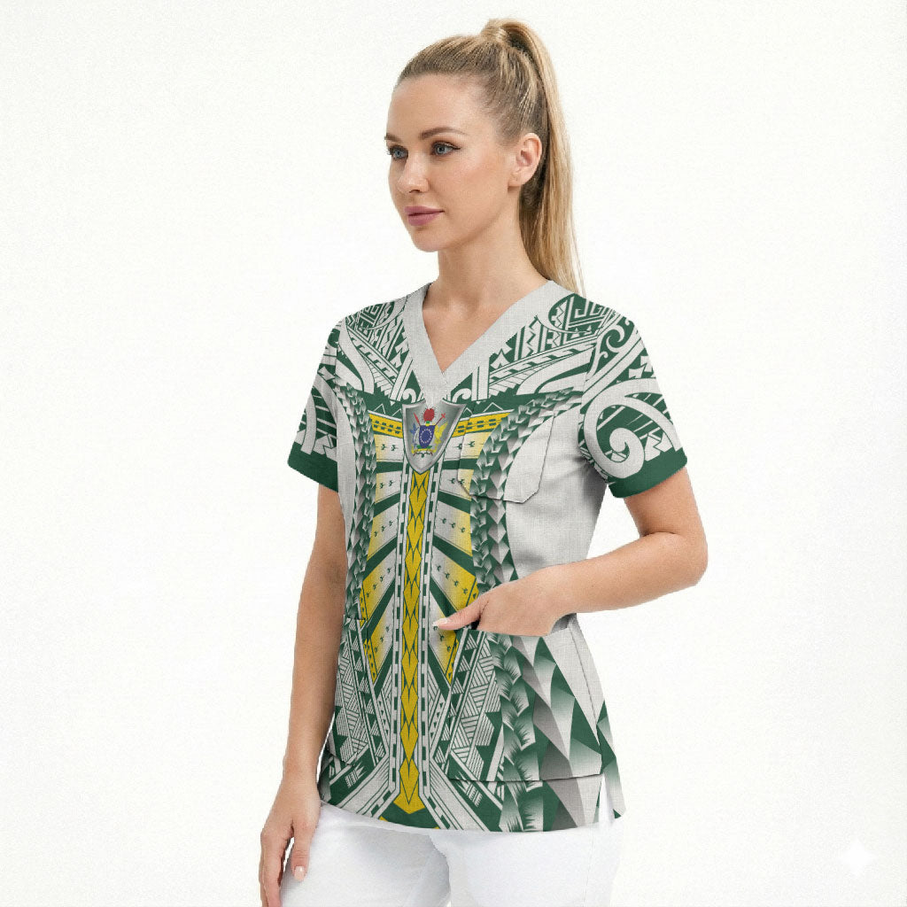 Cook Islands 1965 National Pride Scrub Top White Tribal Pattern LT9 - Polynesian Pride
