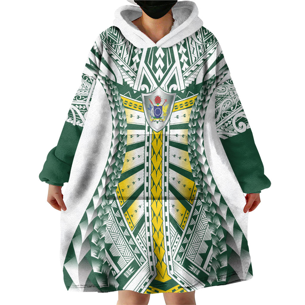 Cook Islands 1965 National Pride Wearable Blanket Hoodie White Tribal Pattern LT9 - Polynesian Pride