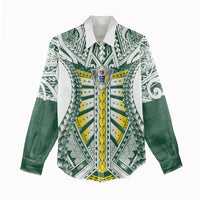 Cook Islands 1965 National Pride Women Casual Shirt White Tribal Pattern LT9 - Polynesian Pride