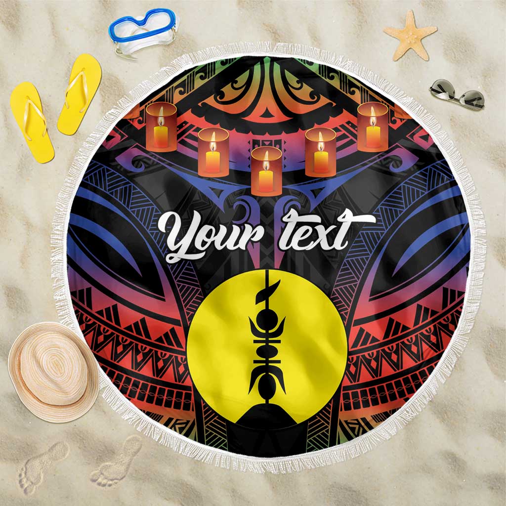 Personalised New Caledonia All Saints Day Beach Blanket Candle Light with Polynesian Style LT9 One Size 150cm Black - Polynesian Pride