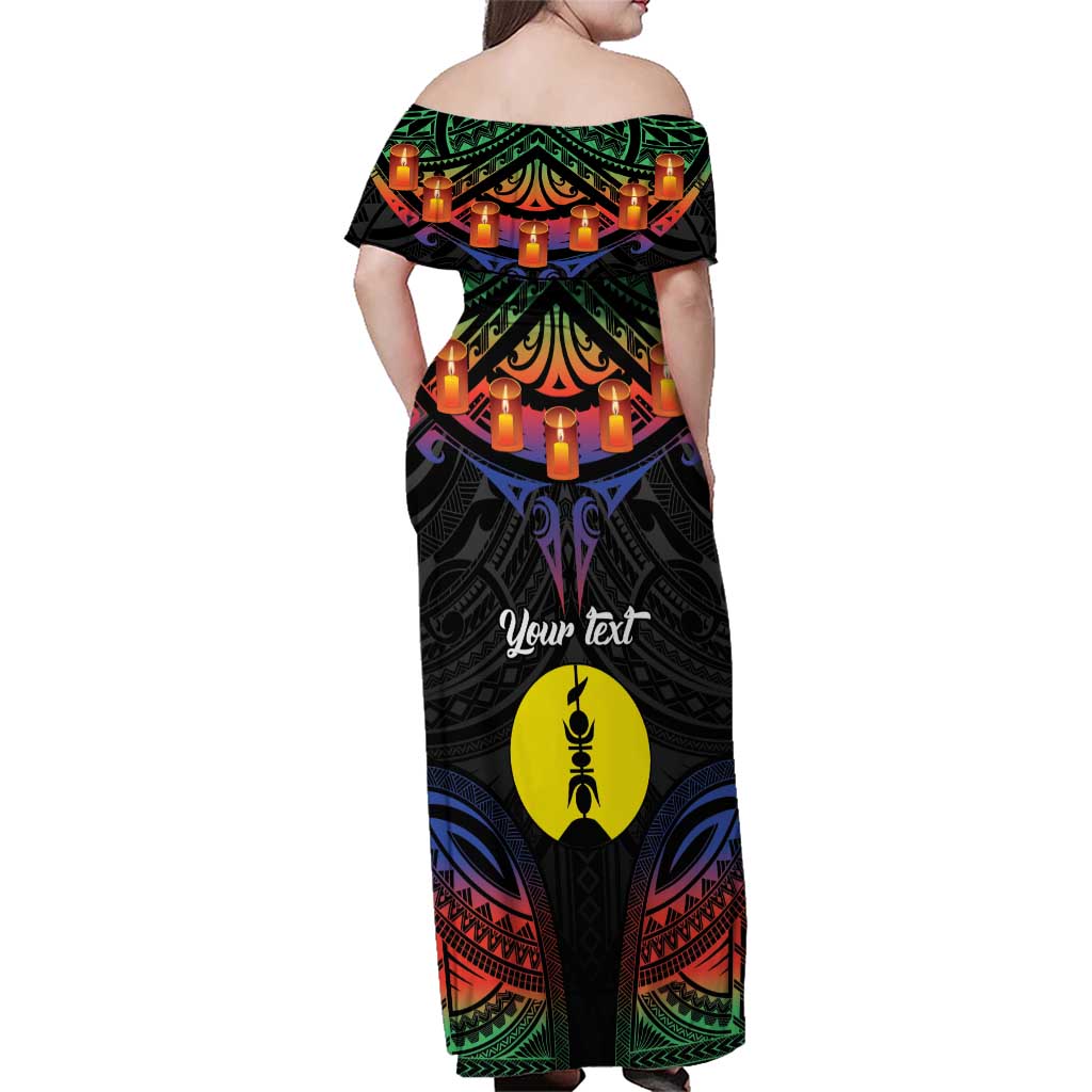Personalised New Caledonia All Saints Day Family Matching Off Shoulder Maxi Dress and Hawaiian Shirt Candle Light with Polynesian Style