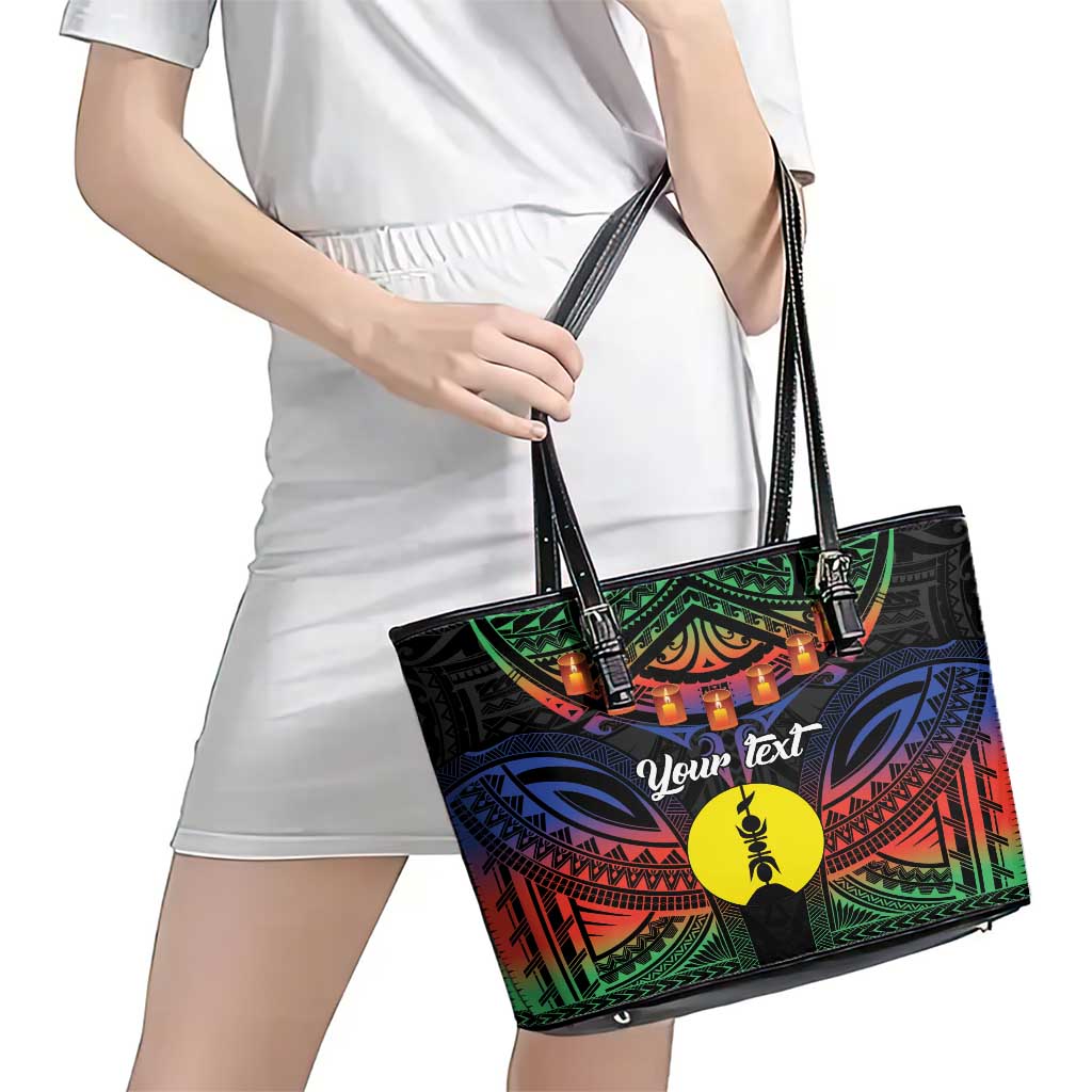Personalised New Caledonia All Saints Day Leather Tote Bag Candle Light with Polynesian Style