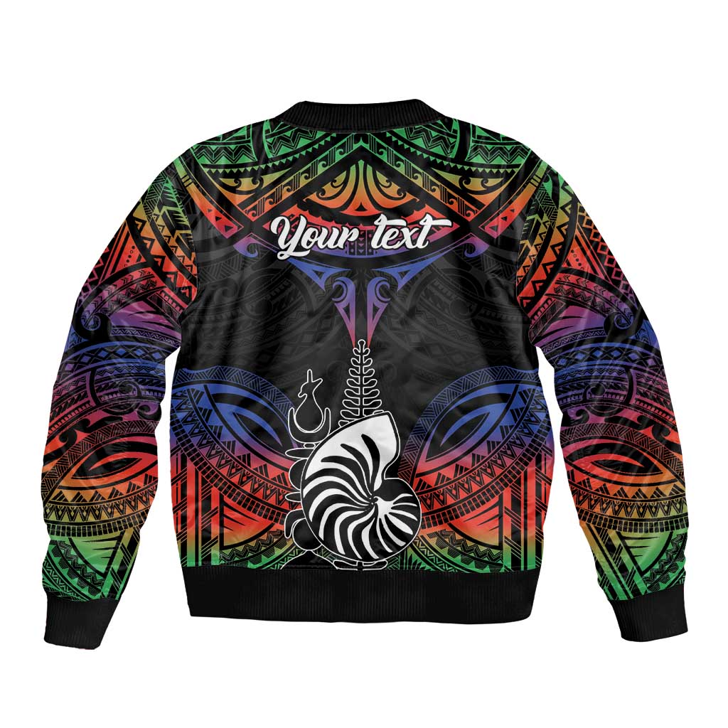 Personalised New Caledonia All Saints Day Sleeve Zip Bomber Jacket Candle Light with Polynesian Style