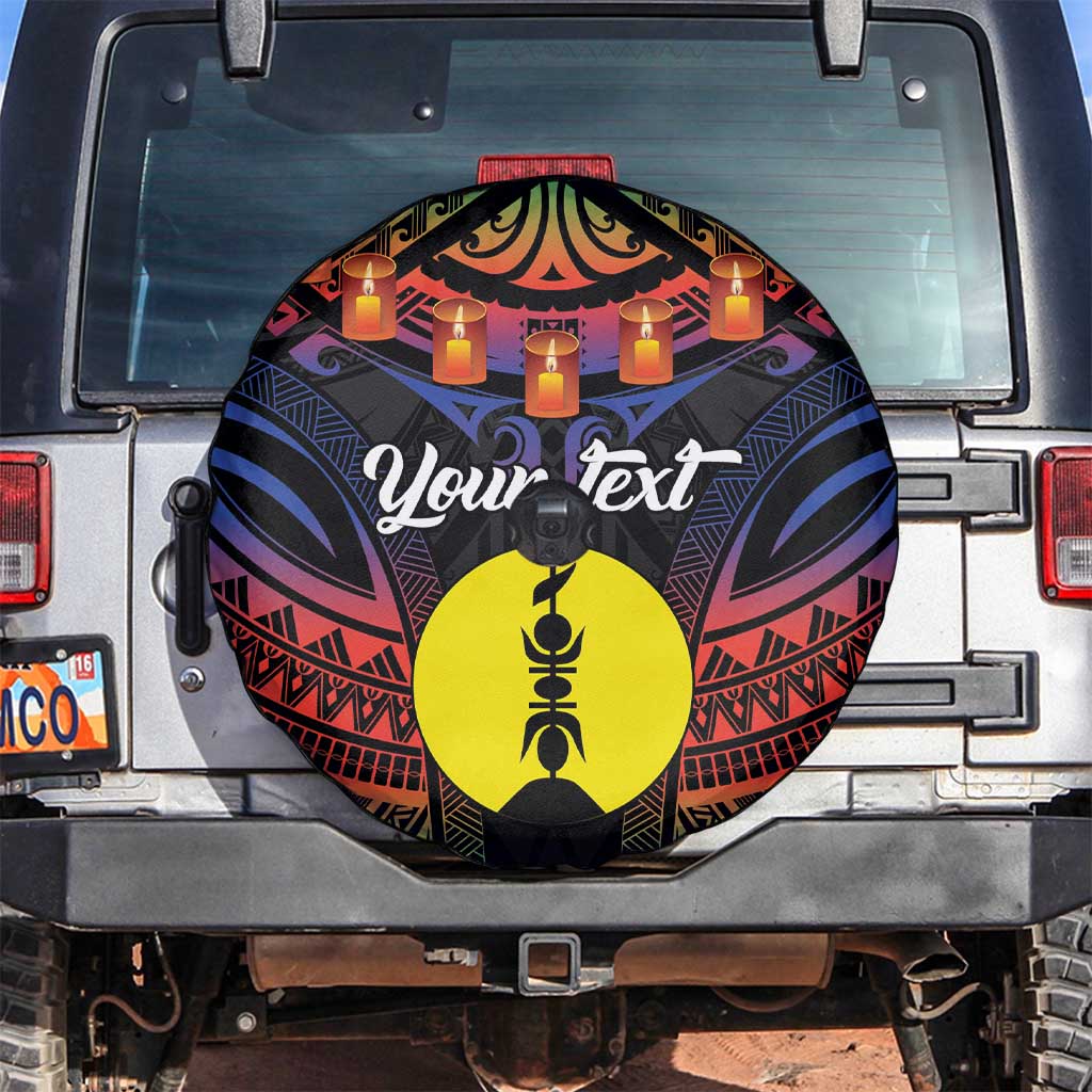 Personalised New Caledonia All Saints Day Spare Tire Cover Candle Light with Polynesian Style LT9 Black - Polynesian Pride