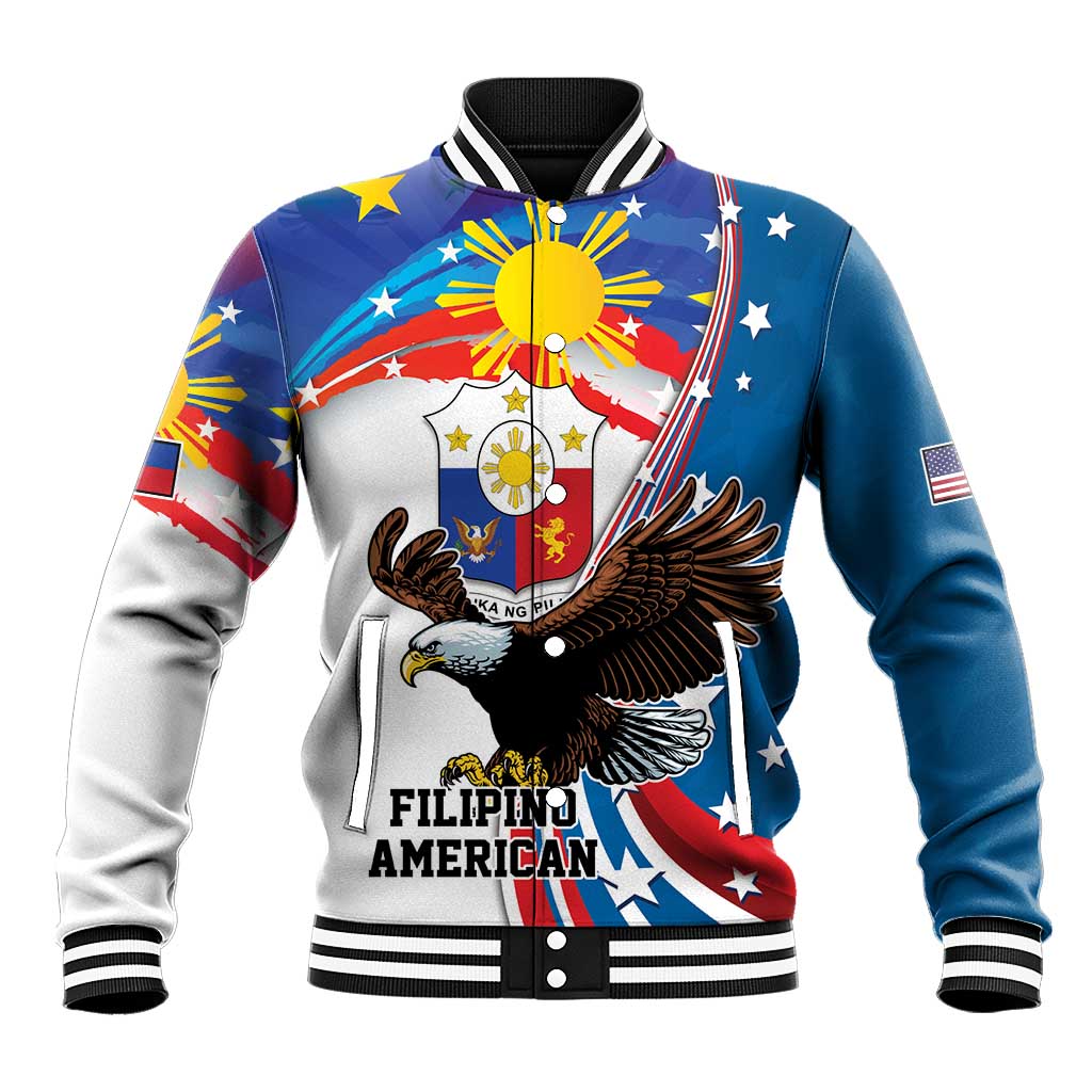 Personalized Filipino-American Baseball Jacket The Eight-Rayed Sun with Bald Eagle