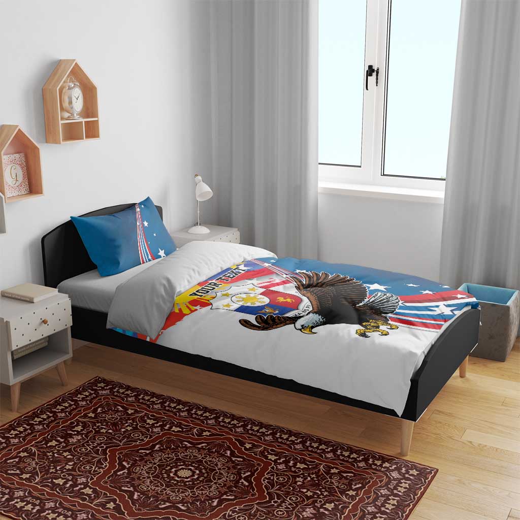 Personalized Filipino-American Bedding Set The Eight-Rayed Sun with Bald Eagle