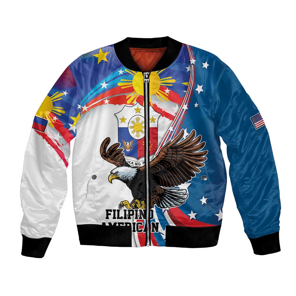 Personalized Filipino-American Bomber Jacket The Eight-Rayed Sun with Bald Eagle LT9 Unisex Blue - Polynesian Pride