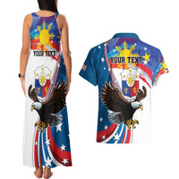 Personalized Filipino-American Couples Matching Tank Maxi Dress and Hawaiian Shirt The Eight-Rayed Sun with Bald Eagle