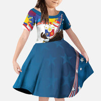 Personalized Filipino-American Family Matching Short Sleeve Bodycon Dress and Hawaiian Shirt The Eight-Rayed Sun with Bald Eagle LT9 Daughter's Dress Blue - Polynesian Pride