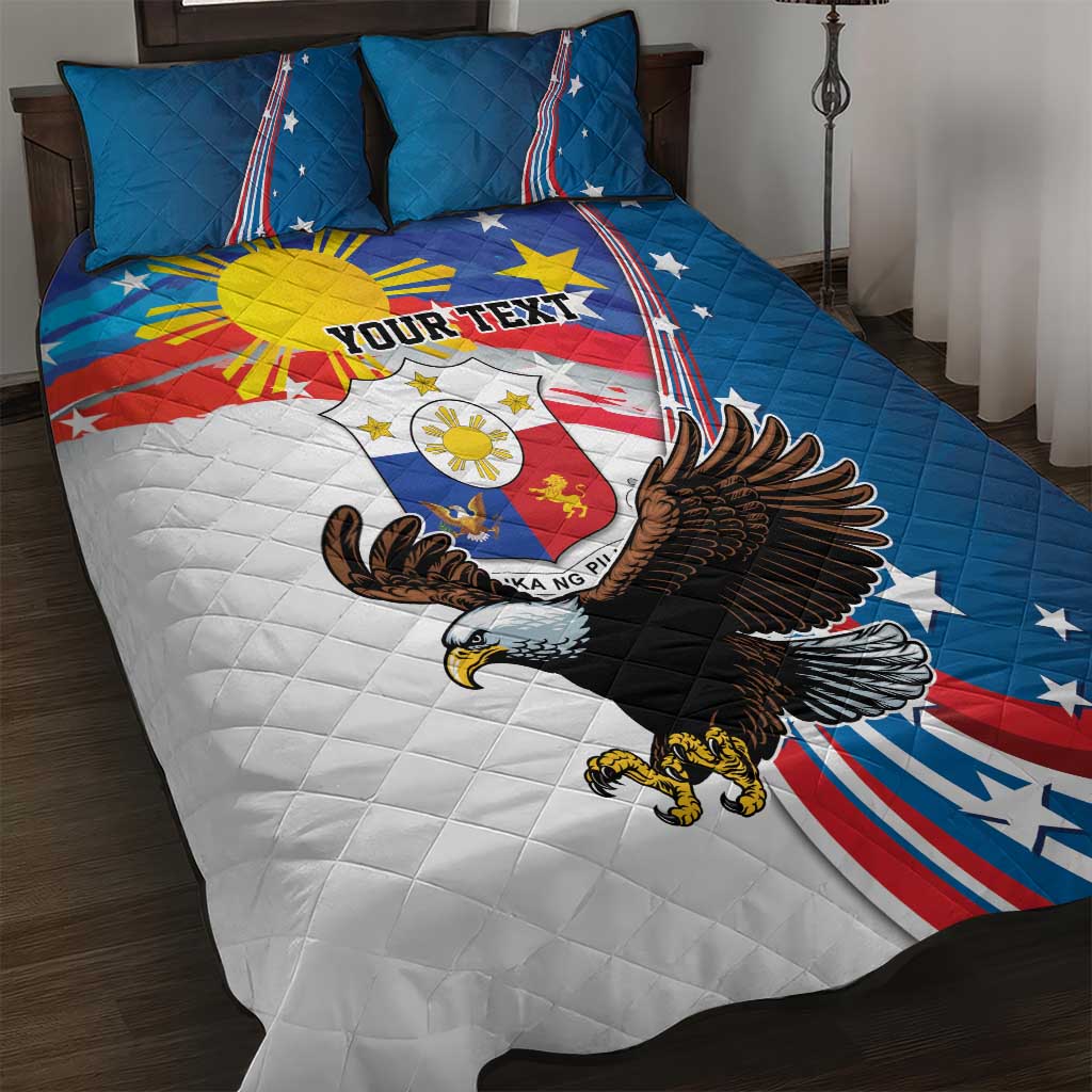 Personalized Filipino-American Quilt Bed Set The Eight-Rayed Sun with Bald Eagle LT9 Blue - Polynesian Pride