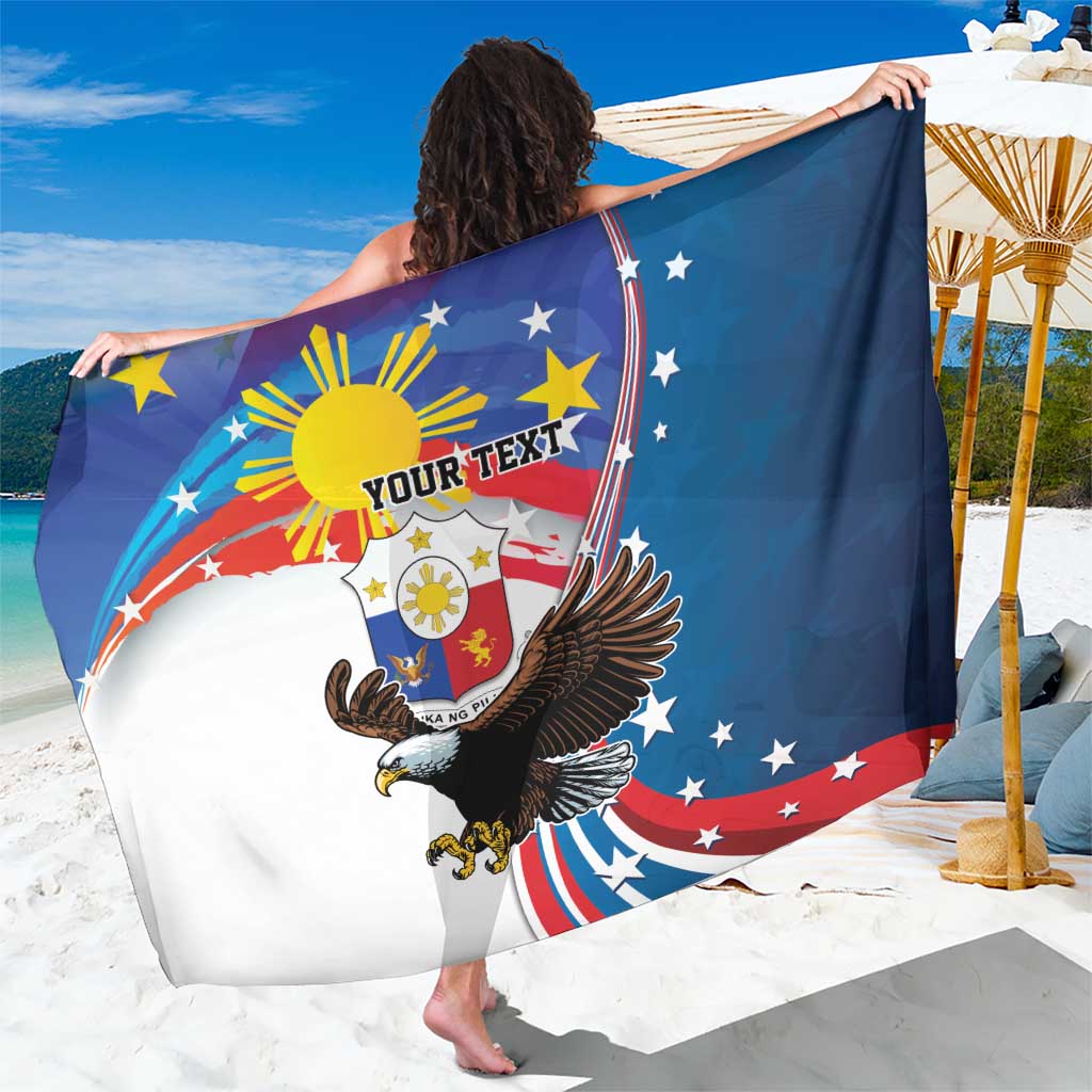 Personalized Filipino-American Sarong The Eight-Rayed Sun with Bald Eagle LT9 One Size 44 x 66 inches Blue - Polynesian Pride