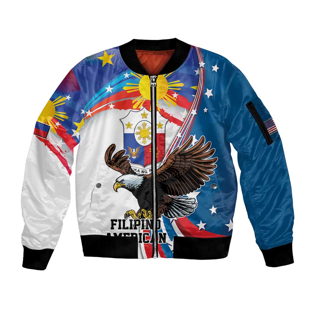 Personalized Filipino-American Sleeve Zip Bomber Jacket The Eight-Rayed Sun with Bald Eagle LT9 Unisex Blue - Polynesian Pride