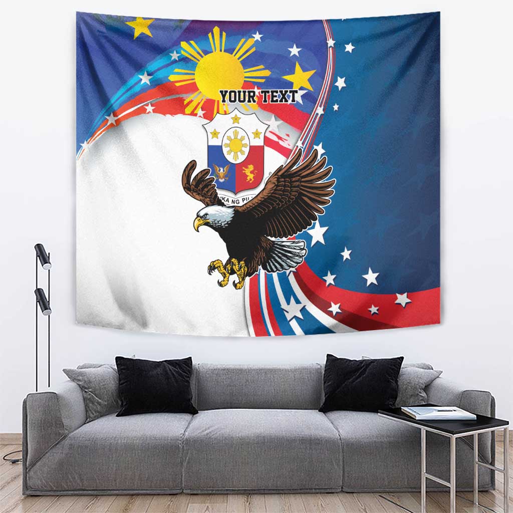 Personalized Filipino-American Tapestry The Eight-Rayed Sun with Bald Eagle LT9 Blue - Polynesian Pride