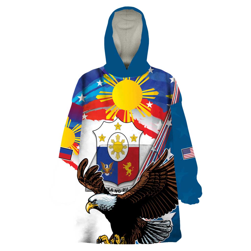 Personalized Filipino-American Wearable Blanket Hoodie The Eight-Rayed Sun with Bald Eagle LT9 One Size Blue - Polynesian Pride