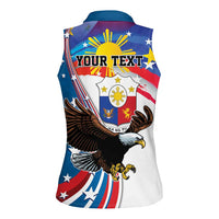 Personalized Filipino-American Women Sleeveless Polo Shirt The Eight-Rayed Sun with Bald Eagle