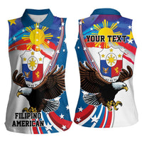 Personalized Filipino-American Women Sleeveless Polo Shirt The Eight-Rayed Sun with Bald Eagle