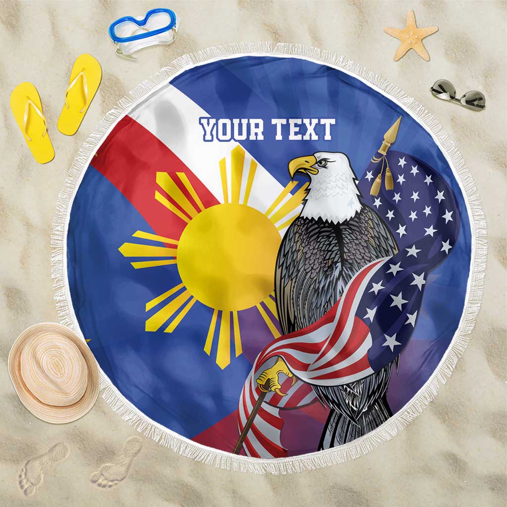 Personalized Filipino-American Beach Blanket Philippines Coat Of Arms with Bald Eagle LT9 One Size 150cm White - Polynesian Pride
