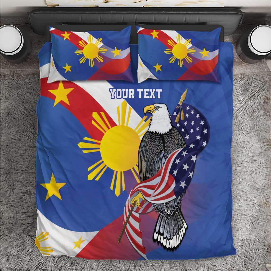 Personalized Filipino-American Bedding Set Philippines Coat Of Arms with Bald Eagle LT9 White - Polynesian Pride