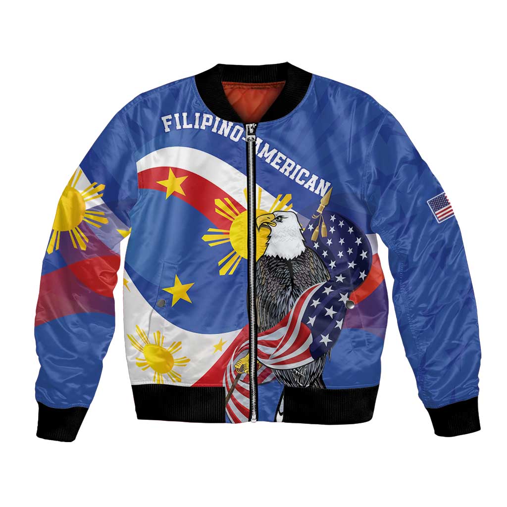 Personalized Filipino-American Bomber Jacket Philippines Coat Of Arms with Bald Eagle LT9 Unisex White - Polynesian Pride