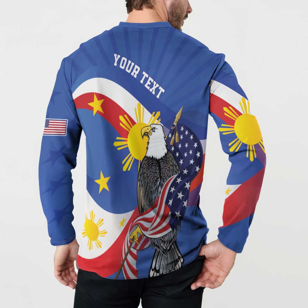 Personalized Filipino-American Button Sweatshirt Philippines Coat Of Arms with Bald Eagle