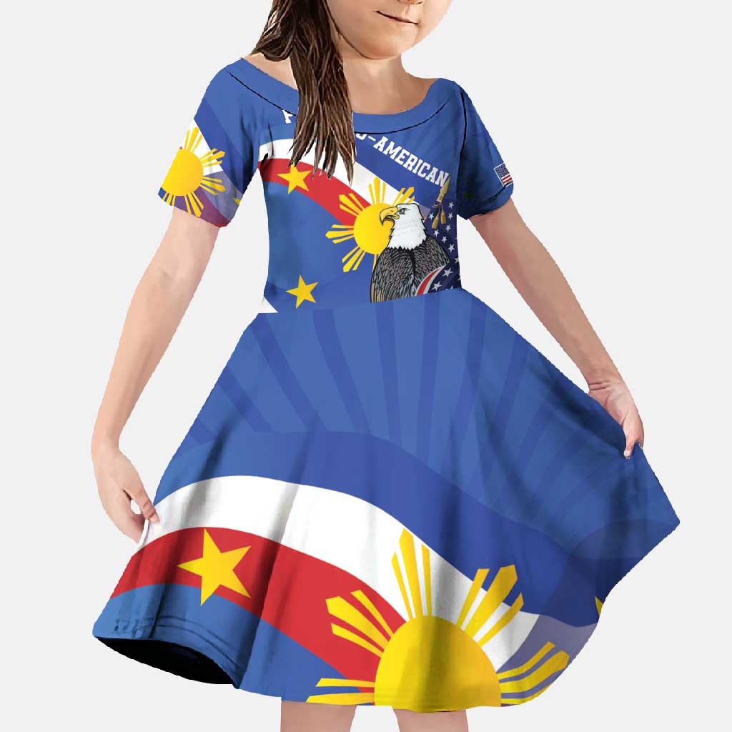 Personalized Filipino-American Family Matching Mermaid Dress and Hawaiian Shirt Philippines Coat Of Arms with Bald Eagle LT9 Daughter's Dress White - Polynesian Pride